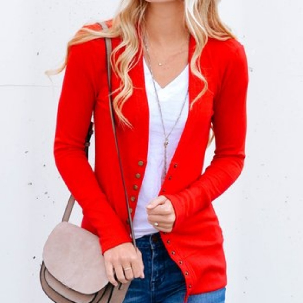 Red Snap Button Cardigan